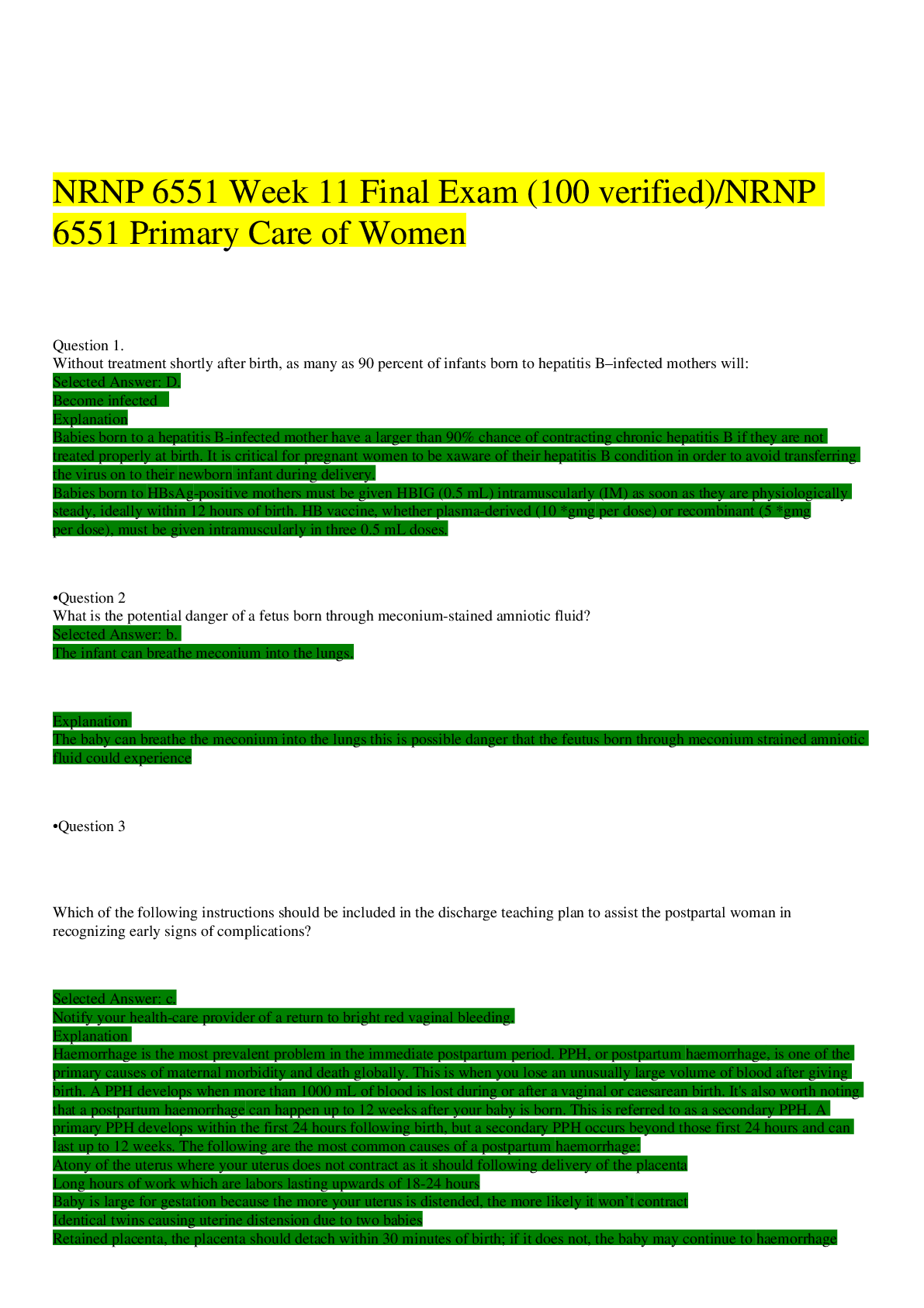 Preview image for NRNP 6551 Week 11 Final Exam (100 verified)/NRNP 6551 Primary Care of Women